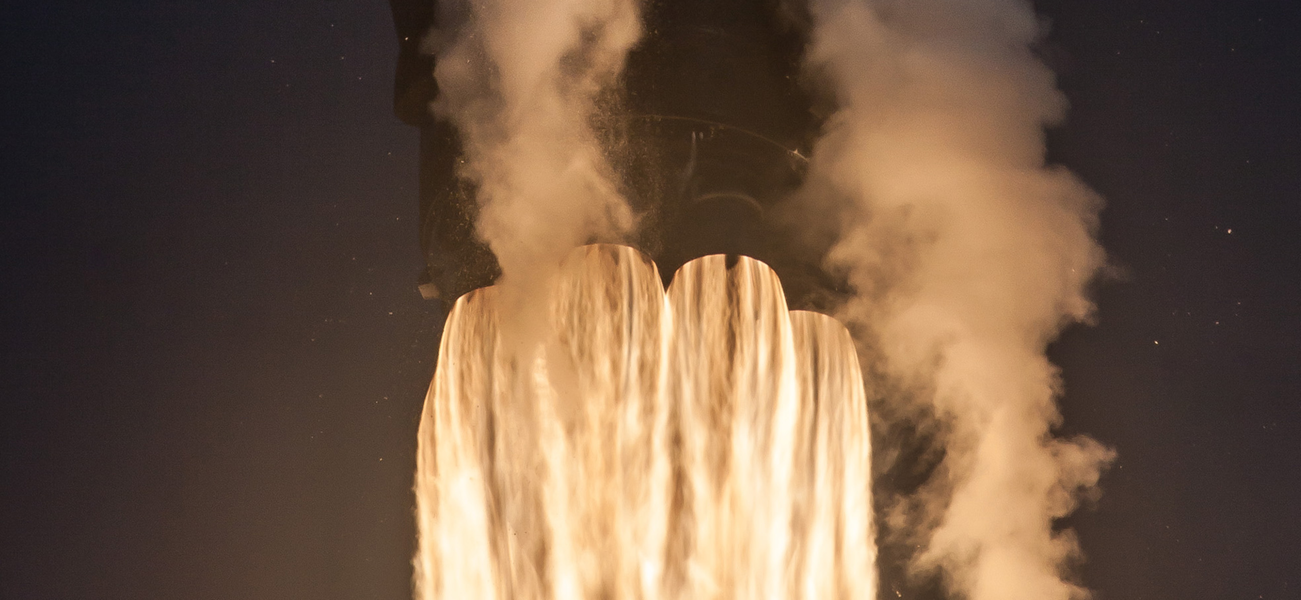 Close-up of Falcon 9's Merlin engines during liftoff